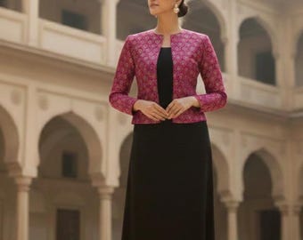 Giacca classica in broccato di seta Dupioni – Giacca corta etnica moderna – Cappotto corto etnico – Coprispalle festivo indiano da donna