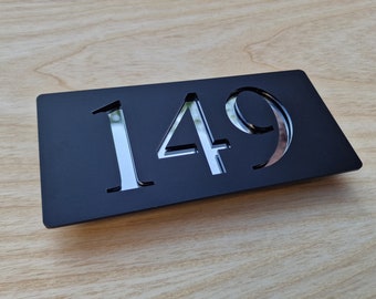 House Number Sign | Style 149 | Matt Black & Silver Mirror Acrylic