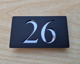 House Number Sign | Style 26 | Matt Black & Silver Mirror Acrylic