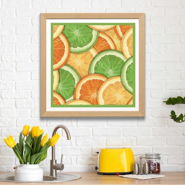 Citrus Sliced Fruits Watercolor Wall Art for Kitchen Decor, Dinning Poster, Printable Art, Fruit Art, Farmhouse Kitchen, Food decor