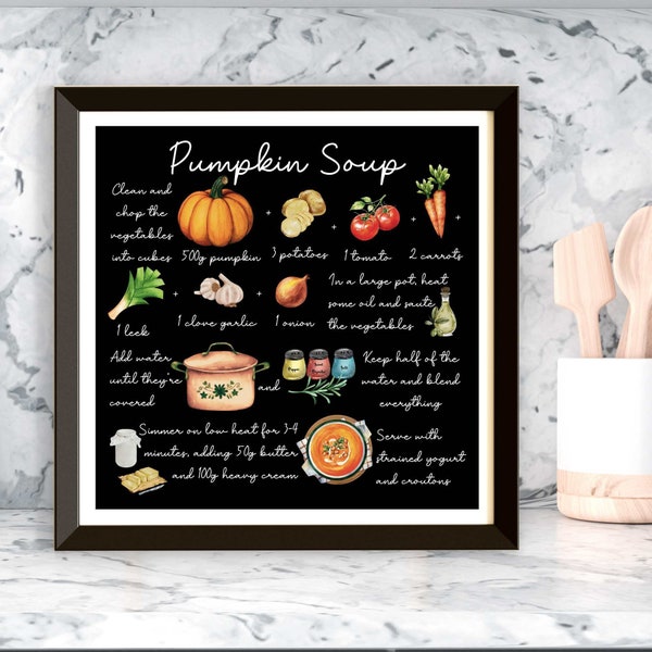 Autumn Pumpkin Soup Recipe Printable Wall Art, Pumpkin Print, Kitchen Wall Decor, Kitchen Poster, Fall Decor, Fall Poster, Instant Download