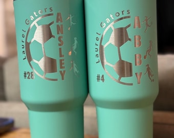 Girls Soccer Custom 40oz Tumbler with athlete's name, number and school or team name professionally laser engraved. Women's or Ladies Soccer