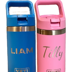 YETI Rambler Jr 12oz Kids Tumbler with Straw Cap - Professionally laser engraved, great for vacations and school!