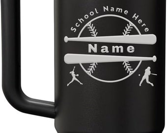 Softball Custom 40oz Tumbler with athlete's name, number and school or team name professionally laser engraved.