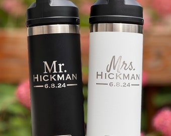 Wedding Gift - TWO Laser Engraved Yeti Ramblers Customized with Mr and Mrs with wedding date.