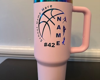 Basketball Custom 40oz Tumbler with athlete's name, number and school or team name professionally laser engraved.