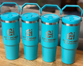 Custom Laser Engraved “dupe” 30oz Flip Straw Tumbler -  Add your name, flowers, a logo or a full-wrap design!