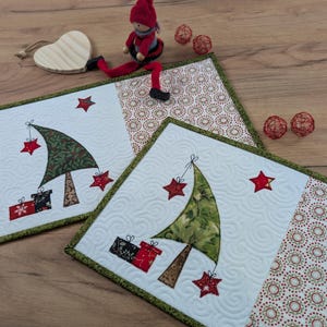 PDF-naaipatroon voor een kerstboom, kerstonderzetter voor een mok, applicatiepatroon om te printen, onderzetter voor een mok, instructies in het Duits en Engels