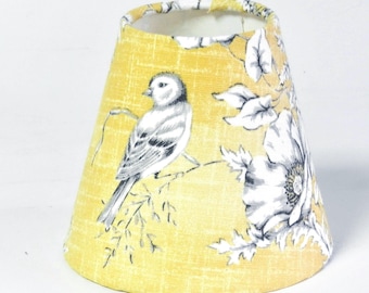 Buttercup Yellow Toile Candle Clip Lampshade: French Chandelier Shade/Wall Light  Cotton Fabric