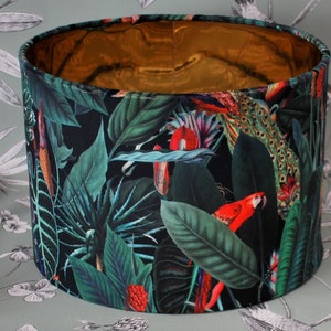 Handmade Velvet Lampshade, Tropical Rainforest Lampshade, Table Lampshade, Ceiling Lampshade,  Mirror Gold Lining Lampshade, Home Decor