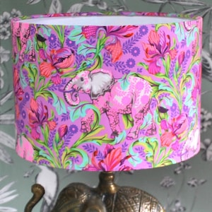 Handmade Tula Pink Elephant Lampshade: Cosmic Animal Print Home Decor