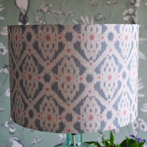 Handmade Fabric Lampshade. Geometric Ikat Design Lampshade. 20 cm 30 cm 40 cm width. Drum Lampshade,  Pink/Blue Lampshade, Home Decor