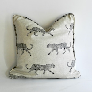 Cream and Black Leopard Design Cushion Cover - Canvas Material  - Black and Beige Cushions - Throw Pillows - Jungle Theme | Piped Cushion