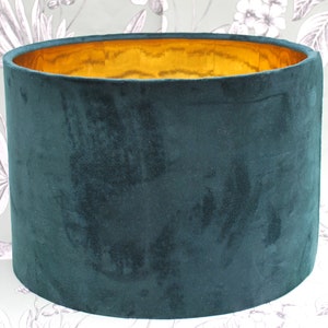 Handmade Deep Petrol Velvet Lampshade. Table or Ceiling Lampshade, Gold Mirror Lining, Home Decor