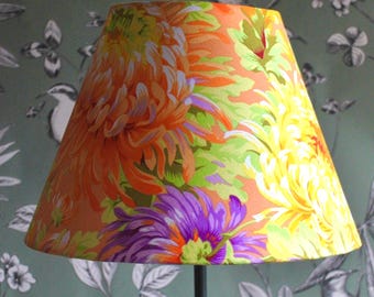 Handmade Flower Lampshade, Kaffe Fassett Yellow and Orange Chrysanthemums, Floral Tapered Lampshade,