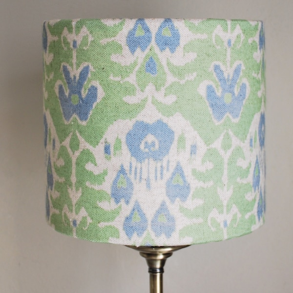 Handgemaakte Ikat Design lampenkap. Geometrische patroon lampenkap. 20 cm 30 cm 40 cm breed. Trommel lampenkap. Groen/blauwe lampenkap, woondecoratie