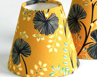 Candle Clip Lampshade: Mustard & Navy Botanical Pattern Oekotex Cotton