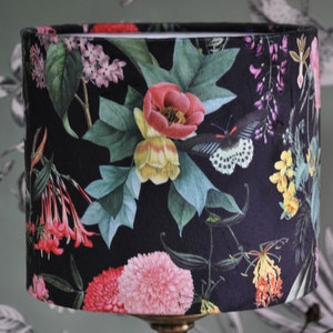 Handmade Floral Velvet Lampshade,  Drum Lampshade, Table Lampshade, Ceiling Lampshade, 20 30 40 cm Lampshade, Lush Botanicals, Home Decor