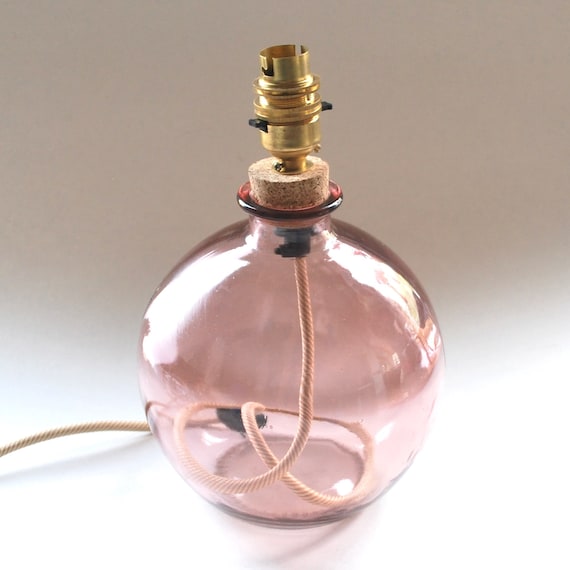 Small Glass Table Lamp,  Pink  Recycled Glass. Sustainable