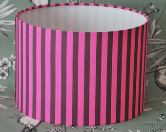 Handmade Striped Lampshade, Drum Lampshade, Table Lampshade, Ceiling Lampshade,   Neon Pink and Brown Tent Stripes Lampshade, Home Decor