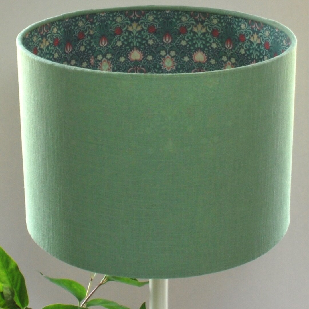 Handmade Green Linen Lampshade, Green Tea Irish Linen, William Morris