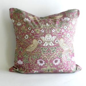 Handmade Cushion Cover - William Morris Design | Magenta Floral and Bird Print | Strawberry Thief | Throw Pillow Cover