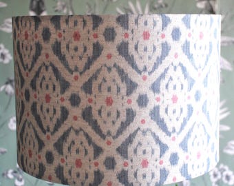 Handmade Ikat Fabric Lampshade: Blue & Pink Geometric Drum Shade