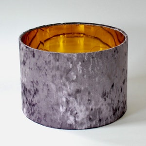Handmade Crushed Velvet Lampshade: Purple with Gold Lining and Optional Fringe