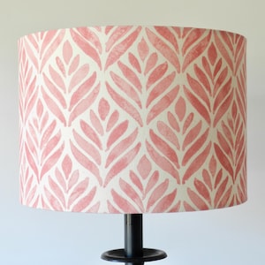 Pink and Natural Watercolor Leaves Lampshade:  Linen Drum Shade