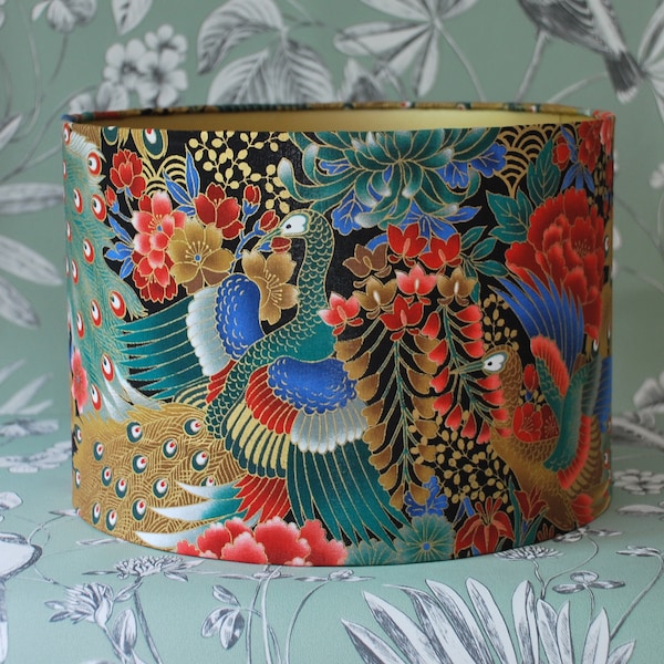 Handmade Lampshade, Table Lampshade, Ceiling Lampshade,  Japanese Golden Peacock Lampshade, 30cm Lampshade, Oriential Lampshade, Home Decor