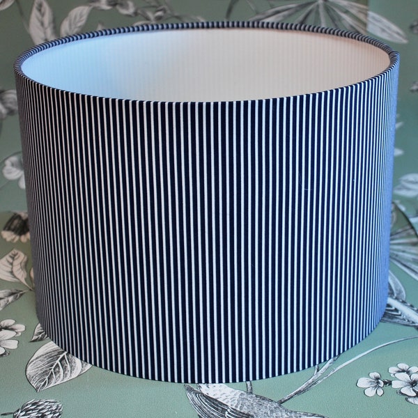 Handmade Striped Lampshade, Drum Lampshade, Table Lampshade, Ceiling Lampshade,  Navy Blue and White Stripes, Candy Stripes, Home Decor