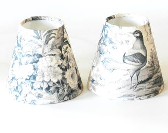 Toile Candle Clip Lampshade: French Chandelier Shade  Charcoal and Cream