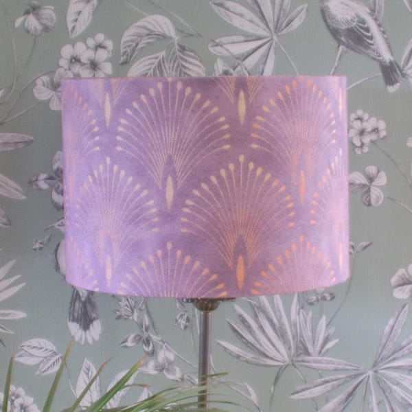 Handmade Art Deco Amethyst Lampshade: Gold Lined Linen Drum Shade