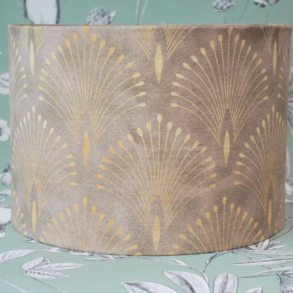 Handmade Lampshade,  Gold Art Deco Plume Lampshade, Drum Lampshade, Table Lampshade, Ceiling Lampshade, 20, 30cm, 40 cm, Home Decor