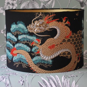 Handmade Lampshade, Table Lampshade, Ceiling Lampshade,  Japanese Golden Dragon and Crane Lampshade, 30cm Lampshade, Home Decor