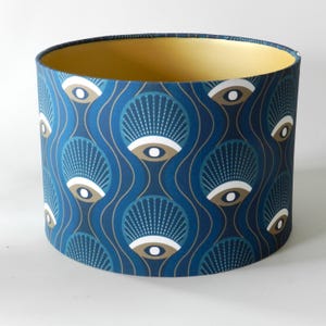Art Deco Marine-und Gold-Lampenschirm, Augen-Lampenschirm, Trommel-Lampenschirm, Tisch- oder Deckenlampenschirm, Wohndekor