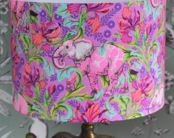 Handmade Elephant Lampshade, Tula Pink Lampshade, All Ears Drum Lampshade,  Cosmic Lampshade, Animal Lampshade,  Pink Lampshade,  Home Decor