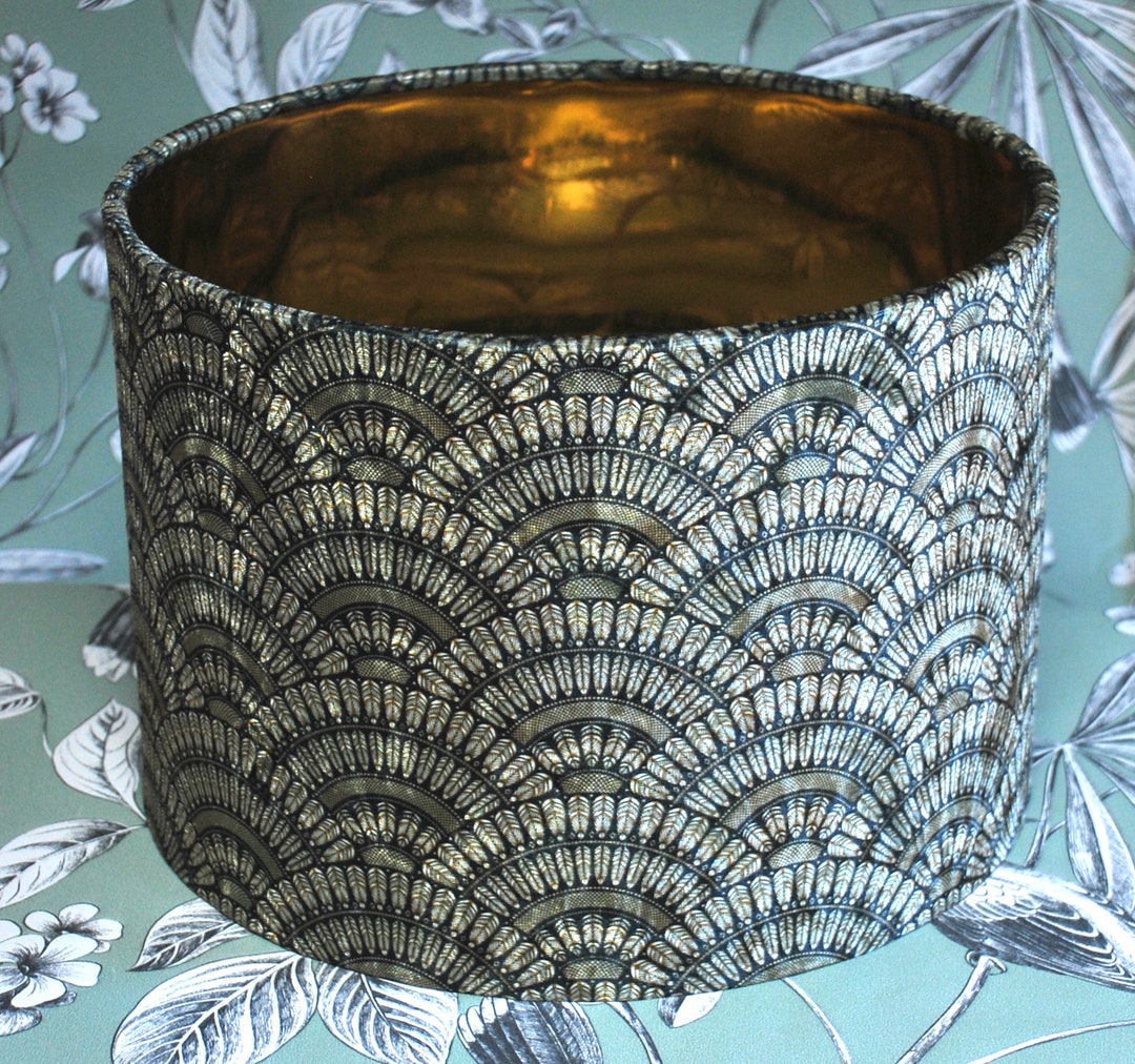 Handmade Art Deco Lampshade, Green and Gold Lampshade, Velvet Lampshade