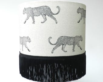 Leopard Print Lampshade: Gold Lined Safari Decor, Fringed Option