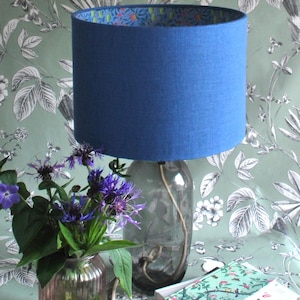 Handmade Blue Irish Linen Lampshade: William Morris Print Lined