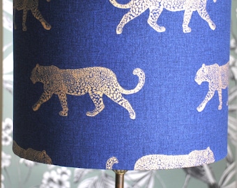Leopard Print Lampshade: Gold & Indigo Animal Home Decor