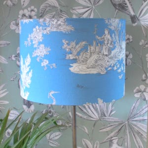 Handmade Blue Toile de Jouy Lampshade: Elegant Home Decor
