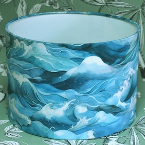 Handmade Blue Seascape Drum Lampshade: Coastal Home Decor