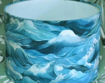 Handmade Blue Seascape Drum Lampshade: Coastal Home Decor