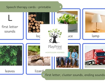 L Flashcards de terapia del habla con fotos reales - inspiradas en Montessori
