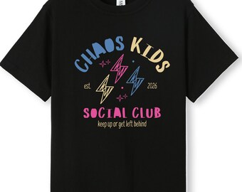 Chaos kids social club tee, keep up or get left behind, boys & girls fun graphic t-shirt