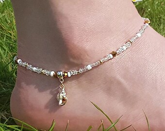 Shell anklet, Boho Anklet, Beaded Anklet, Foot Jewelry, ankle bracelet, beach ankle bracelet, Gift for Her, Beaded anklet, white anklet 021