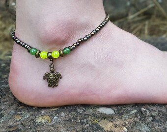 Turtle  Anklet, Boho Anklet, Beaded Anklet, Foot Jewelry, colorful ankle bracelet, beach ankle bracelet,  Beaded anklet charm 018