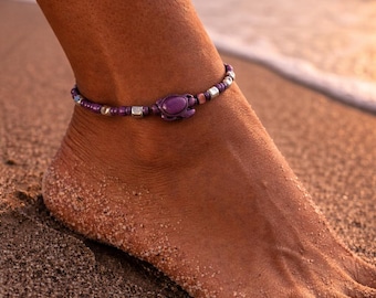 Turtle  Anklet, Boho Anklet, Beaded Anklet, Foot Jewelry, colorful ankle bracelet, beach ankle bracelet, Gift for Her, Beaded anklet 023
