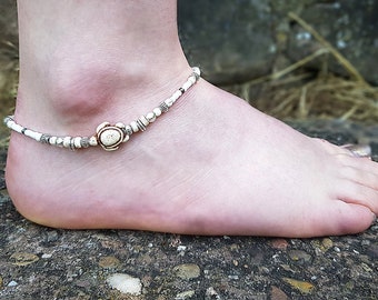 Turtle Anklet, Boho Anklet, green Anklet, Foot Jewelry, Tortoise ankle bracelet, beach ankle bracelet, Gift for Her, Beaded anklet charm 017
